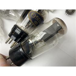 Collection of Osram, Elpico, Sylvania and similar thermionic radio valves/vacuum tubes, including P2, L21, DH77 GK9, U14 and PCLl86, approximately 19 as per list, unboxed