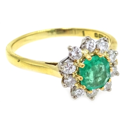  Gold emerald and diamond cluster ring, hallmarked 18ct  