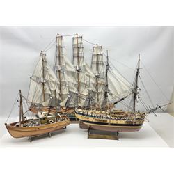 Wooden scale model model of a galleon 'Fragata Siglo XVIII ship, together with three mast scratch built ship and one other, fragata H78cm