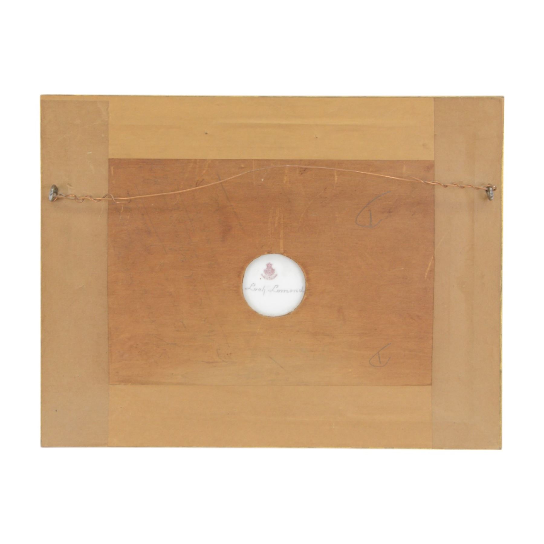 Pair of turn of the century Royal Worcester oval porcelain plaques painted by John Stinton, the first example depicting highland cattle watering against misty mountains, titled 'Loch Lomond' verso, the second depicting cows watering before a bridge with church in the distance, titled 'Bakewell Bridge Derbyshire', each signed J Stinton, each with puce printed mark verso, and date codes for 1899 and 1900, each contained within gilt frame with mount, plaques approximately 14.5cm x 23cm, overall 29.5cm x 38cm