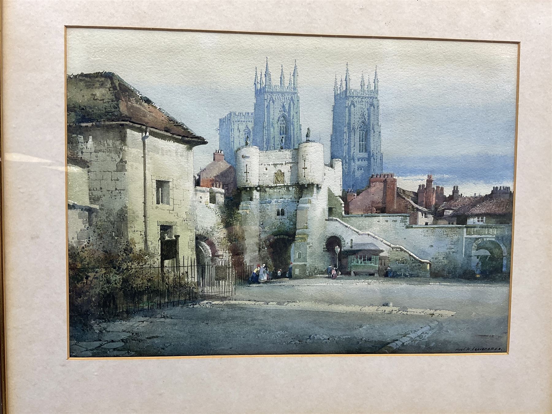 Noel Harry Leaver (British 1889-1951): York Minster from Bootham Bar and Lincoln Cathedral, pair watercolours signed 27cm x 37cm (2)