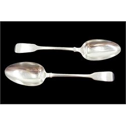 Two silver spoons, Fiddle pattern one by William Eaton, London 1835, the other makers mark I H, London 1924, approx 3.7oz