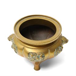 Asian bronze koro with raised decorative panels, two Indian elephants and one other Indian item