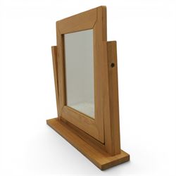 Contemporary oak dressing table, fitted with three drawers, with corresponding mirror and stool