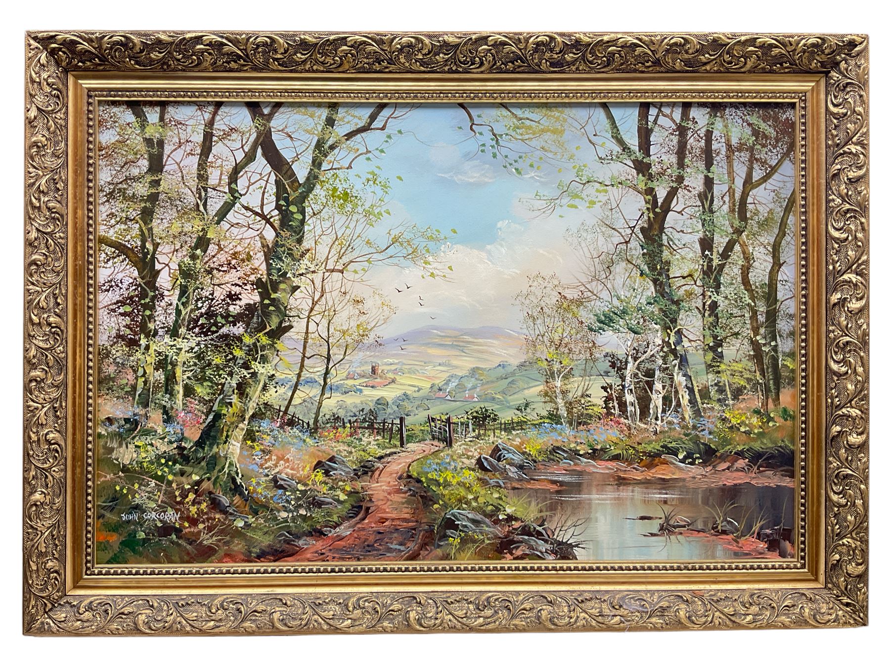 John Corcoran (British 1942-): Hilly Landscape, oil on canvas signed 49cm x 75cm