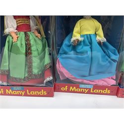 Four Mayfair Products Musical Dolls of Many Lands; original boxes and delivery boxes; and set of twelve Nationality Dolls with Sleeping Eyes; boxed (16)