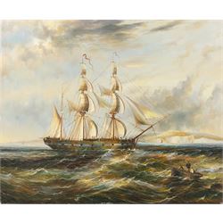 T Emerson (British 20th century): Sailboat on Choppy Seas - possibly Flamborough, oil on c...