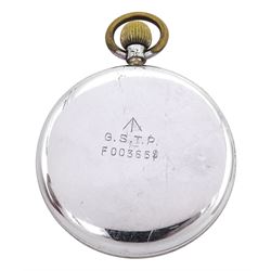 WWII British Military Army issue lever pocket watch by Jaeger-LeCoultre, Cal 467, white dial with luminous hour and minute markers, back case issue markings ^ G.S.T.P F003659