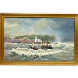  Scarborough Lifeboat on a Rescue, 20th century oil on board signed by Robert Sheader 37cm x 59.5cm  