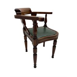 Captain Scott replica mahogany cabin chair, corner shaped with studded leather seat, with miniature prototype and paperwork