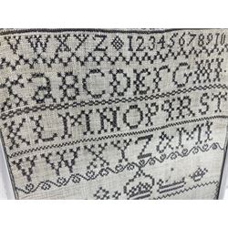 18th century alphabet cross stitch sampler, together with a later alphabet sampler, largest H31cm, W22cm