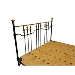 Victorian style black painted iron and brass 4’ 6”  double bedstead