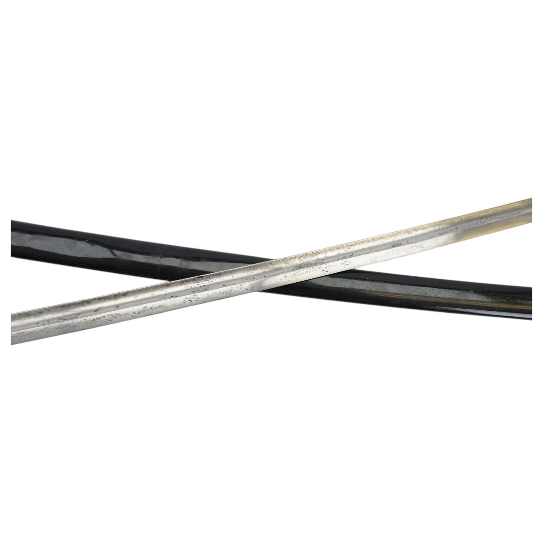 Dutch infantry officer sword with wire bound grip lion pommel and single bar hilt, single edged fullered blade marked 'Yzerhouwer', in black metal scabbard, blade L96cm, overall L110cm