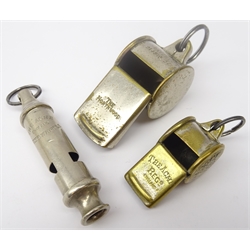  Three whistles Acme 'Guide Whistle', Acme whistle with emblem and another stamped 'The Northwood' Patent 214519/23 (3)  