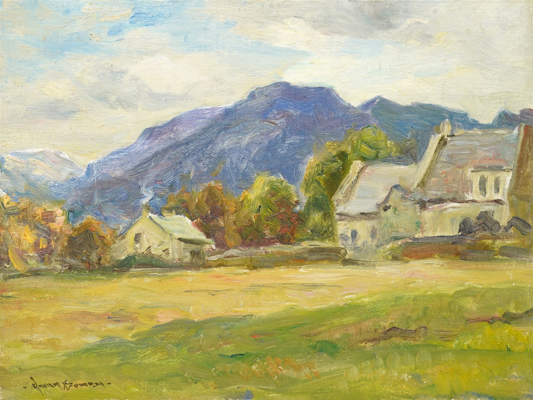 Owen Bowen (Staithes Group 1873-1967): Dales Landscape, oil on board signed 31cm x 41cm