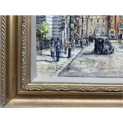 John Sutton (British 1935-): 'Afternoon in St James's Street - 1935', oil on canvas signed, titled verso 39cm x 55cm  