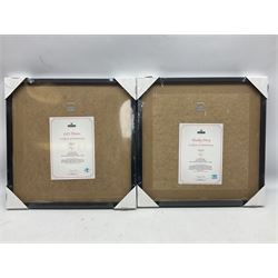 Set of four Royal Mail David Bowie limited edition album stamp prints, comprising Heroes, Ziggy Stardust Tour, Hunky Dory and Let's Dance, all framed and in original packaging, H43cm W43cm