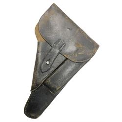 WW2 German P38 auto pistol leather holster with magazine pouch; marked P38 verso and CXB 4 H24cm