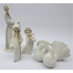  Four Lladro figures pair Turtle Doves, Angel, Girl with Lamb and Girl with basket (4)  