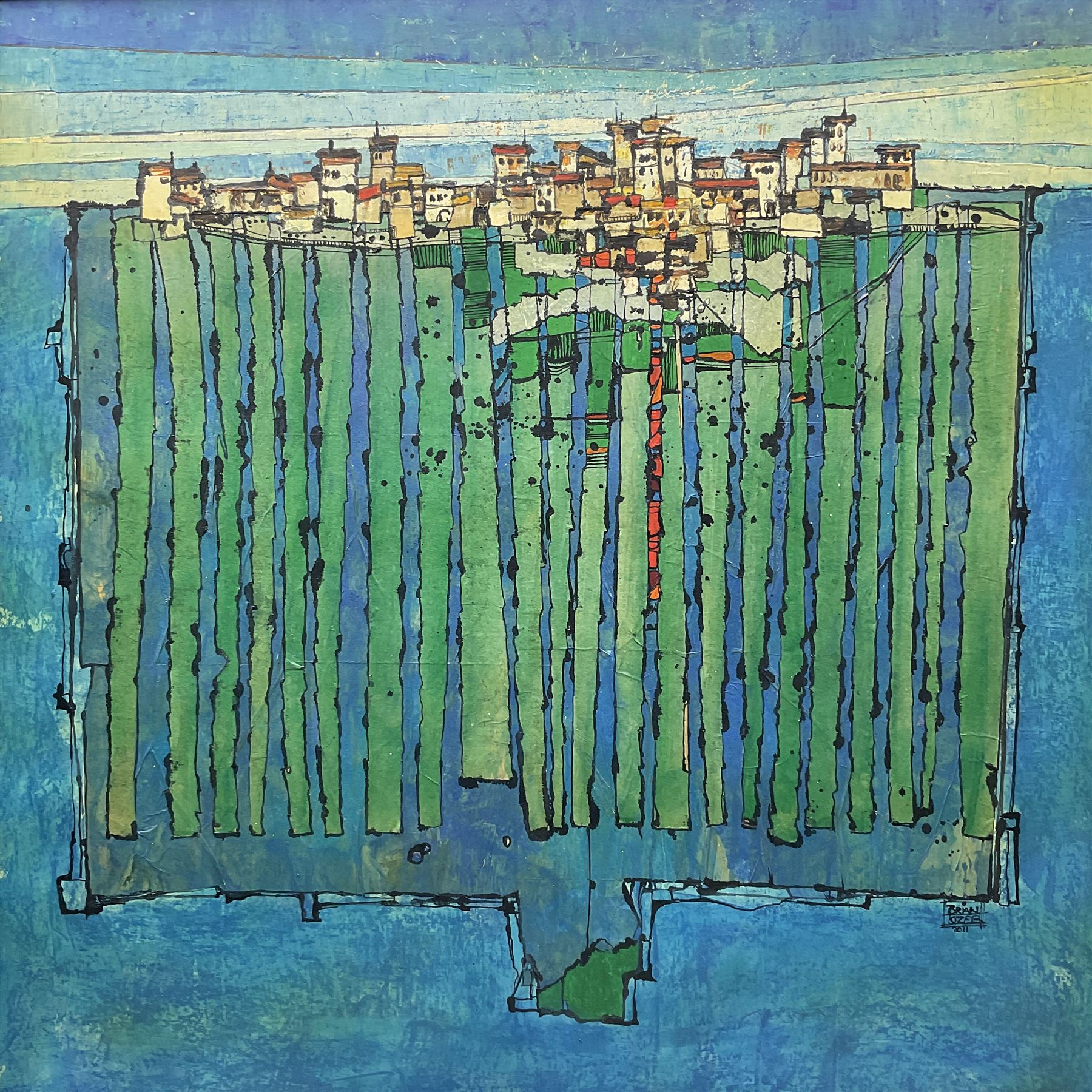 Brian Tozer (British 1944-): 'The Island', acrylic on board signed and dated 2011, 90cm x 90cm