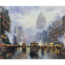 Thomas Kinkade (American 1958-2012): 'San Francisco - Market Street', limited edition offset lithograph signed in pen, with certificate of authenticity verso 49cm x 60cm