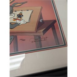 Limited edition 1993 Warner Bros animation art cel 'Ain't I A Stinker' signed by Chuck Jones, depicting Bugs Bunny drawing Daffy Duck,  limited edition 172/500, with Certificate of Authenticity, framed and glazed, frame H46cm
