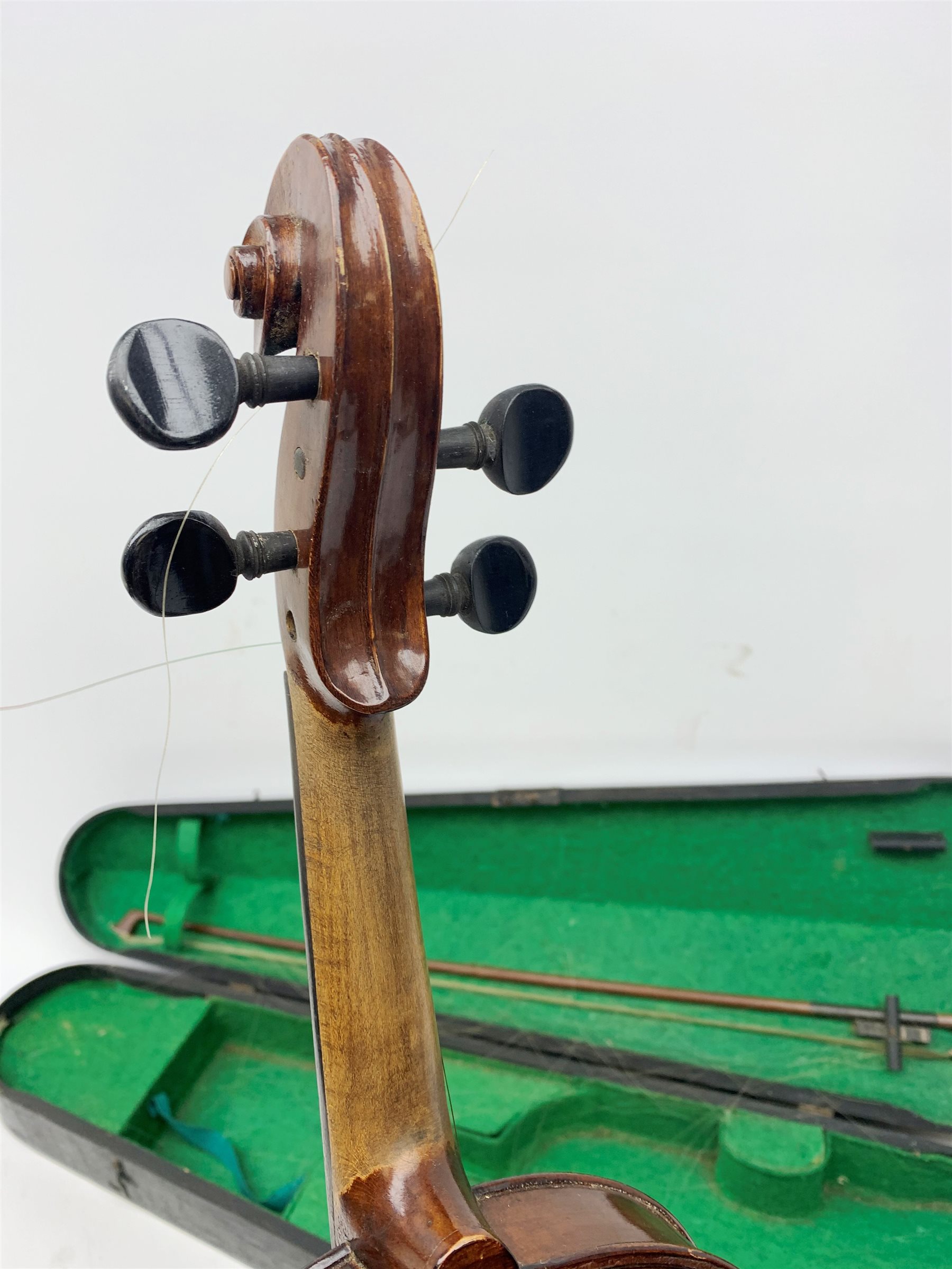 John Murdoch & Co 'The Maidstone' three-quarter size violin with 33.5cm two-piece maple back and ribs and spruce top, bears label, 55cm overall, in hard carrying case with bow