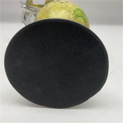 Art Deco style world globe with chrome aeroplane finial and mounts, H31cm