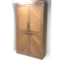  Victorian pine double cupboard, four doors enclosing fitted shelves, W126cm, H217cm, D47cm mao1407  