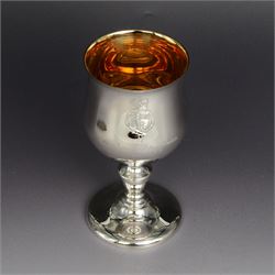 Limited edition commemorative silver goblet, the bowl engraved with the Royal arms reading...