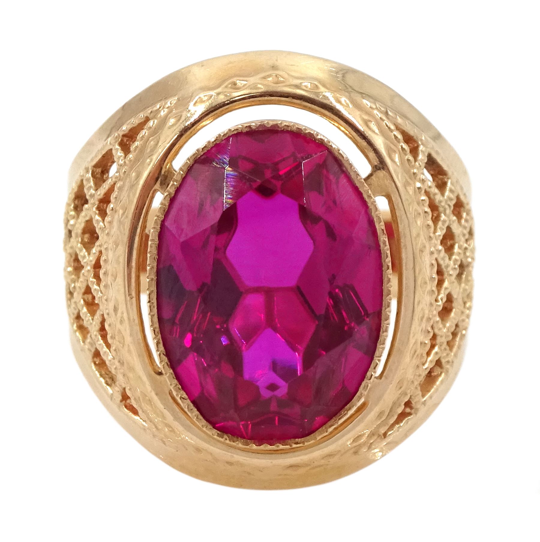 14ct rose gold single stone synthetic pink stone ring