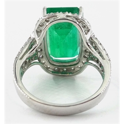  18ct white gold Zambian emerald and diamond cluster ring stamped 750 emerald approx 6.8 carat   