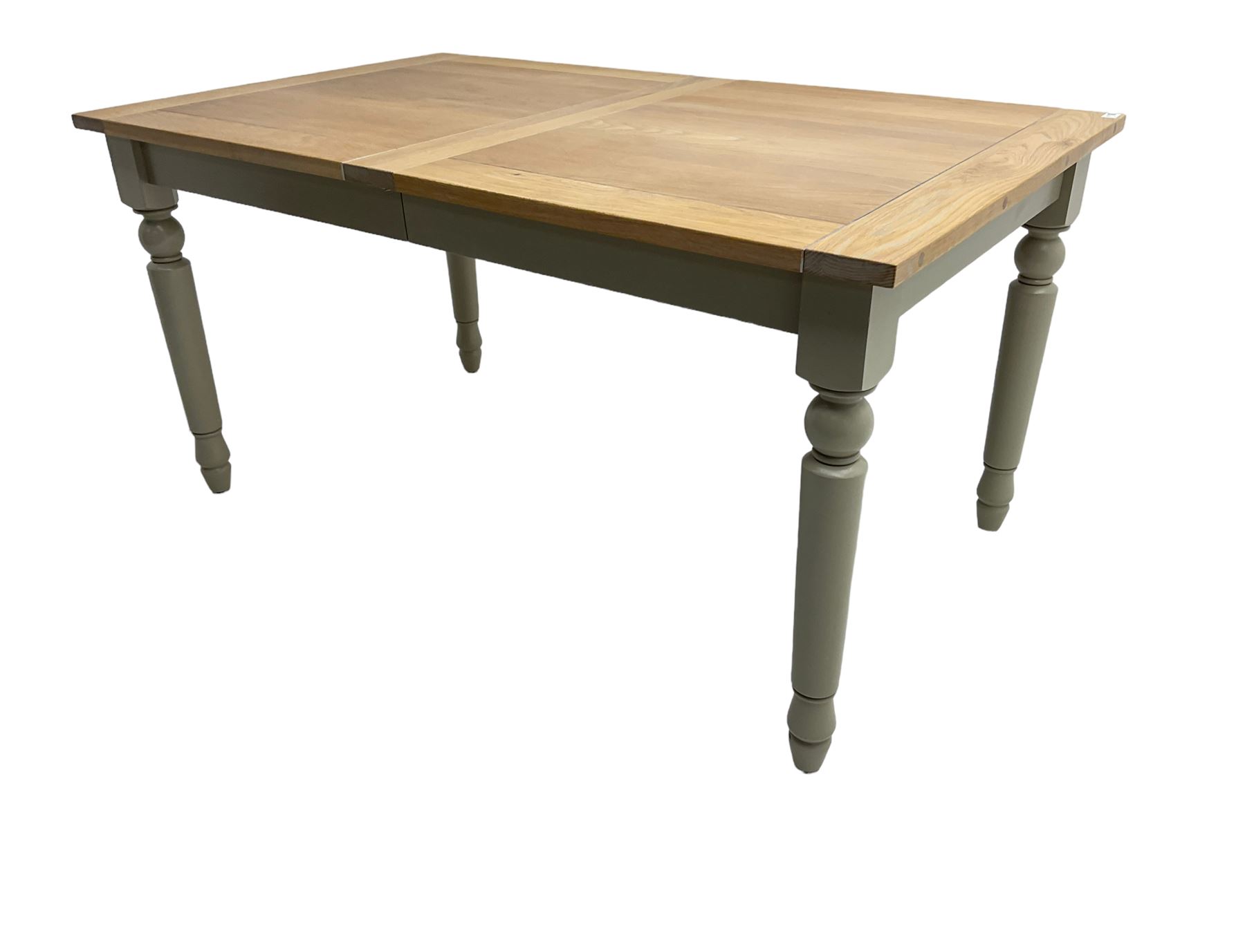 Neptune Furniture - 'Suffolk' oak dining table, pull-out extending top with two additional leaves, on turned supports, in grey paint and wax finish 