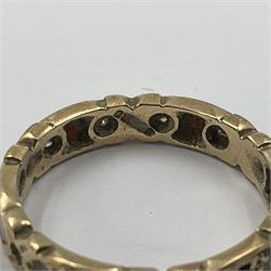 9ct gold eternity ring, set with paste stones and a 9ct gold five stone paste ring, both stamped 