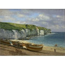 Walter Goodin (British 1907-1992): Cobles at North Landing Flamborough, oil on board signed and dated 1986, 55cm x 75cm