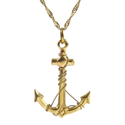  Gold anchor and rope pendant necklace, hallmarked 9ct  