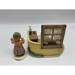 Nine Hummelscapes by Goebel, to include Bavarian Bire Garten, Cuck Crossing, Fisherman's Feast, Strudel Haus etc, each with associated Hummel figures, tallest H14cm 