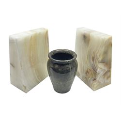 Alabaster bookends, together with marble vase 
