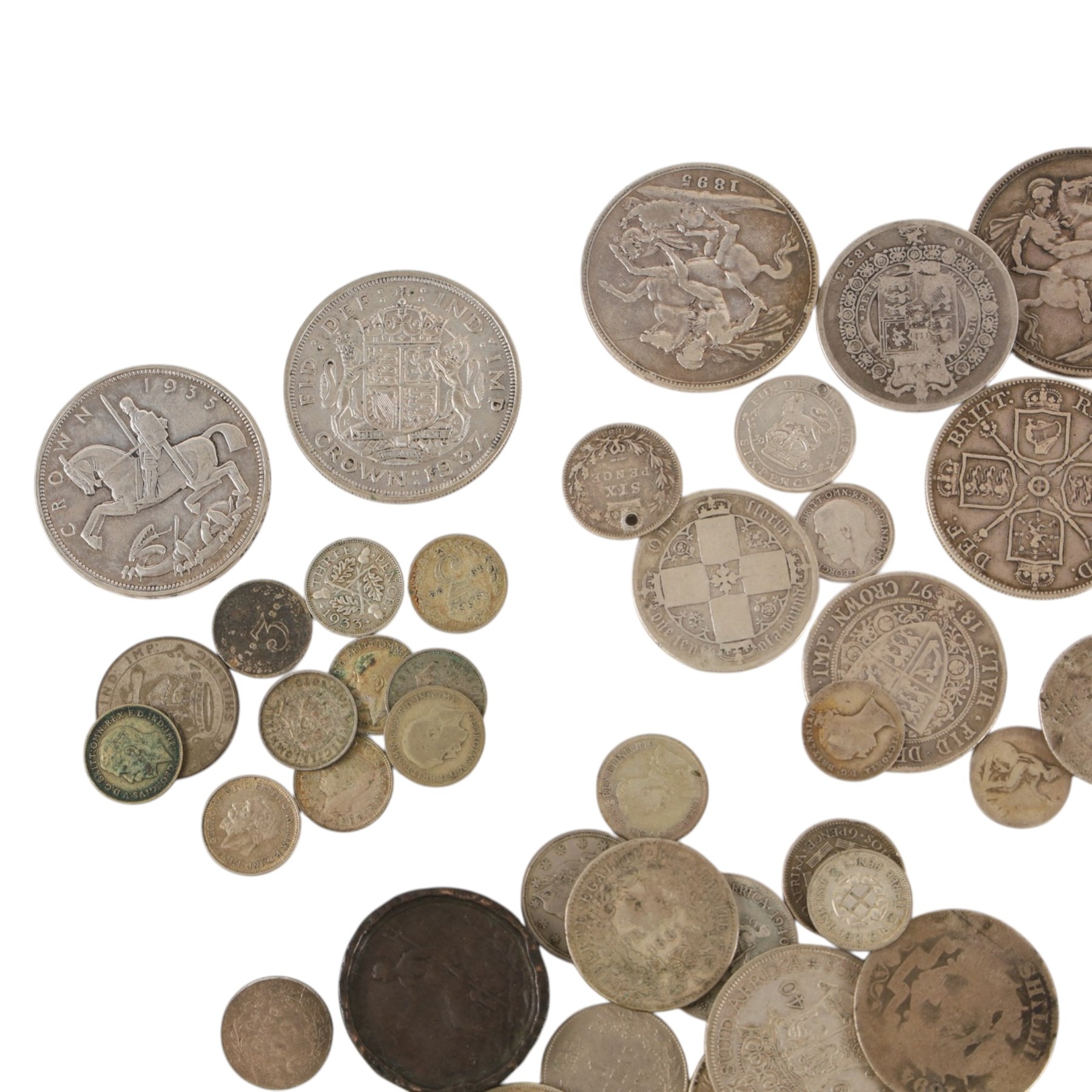 Approximately 183 grams of Great British pre-1920 and approximately 77 grams of Great British pre-1947 silver coins, together with various further world silver and non-silver coins