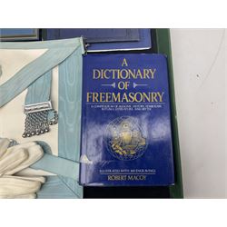 Masonic regalia to include, apron, gloves, books etc housed in a case