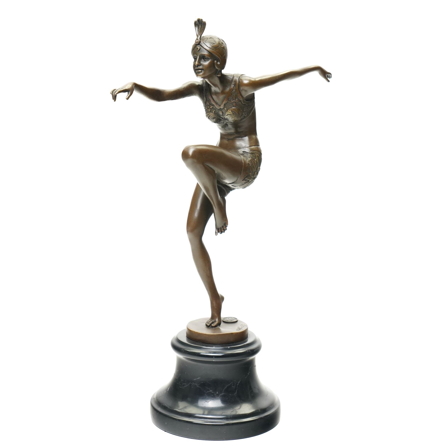 After Ferdinand Preiss (German 1882-1943): 'Con Brio', bronze figure bearing signature and with foundry mark, on black veined marble base, H38cm