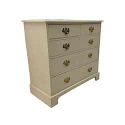 Late 19th century cream painted chest, fitted with two short and three long drawers