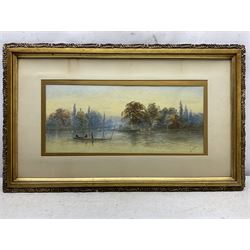 William Henry Vernon (British 1820-1909): Punting on the River, watercolour signed 23cm x 53cm