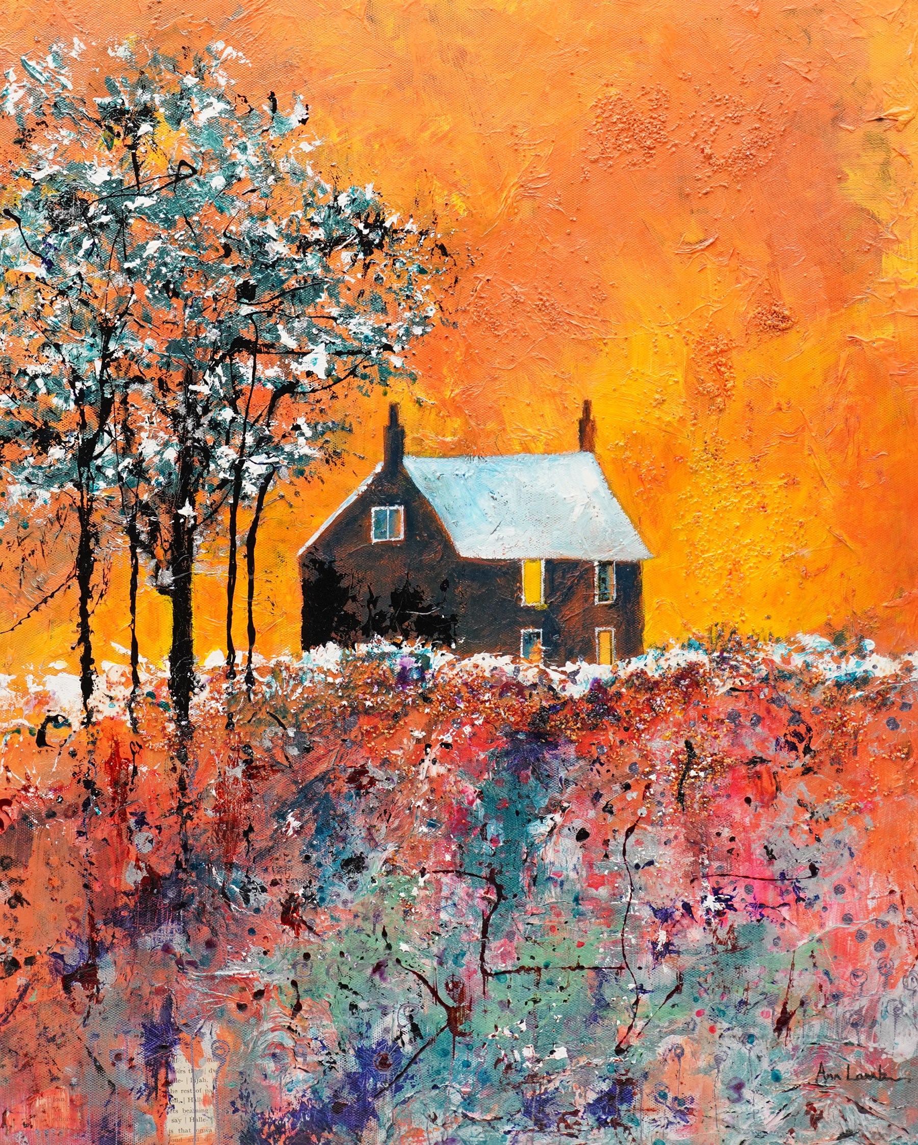 Ann Lamb (British 1955-): House on the Hill, mixed media signed 50cm x 40cm (unframed)
