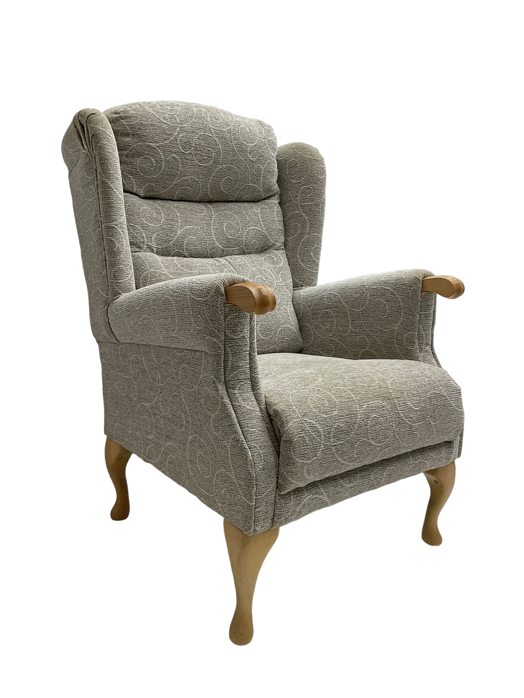 The Cotswold Chair Company - 'Berkeley Queen Anne' wingback armchair, upholstered in textured scroll fabric with sprung seat, on cabriole supports