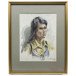 William Lee Hankey (British 1869-1952): Portrait of a Woman in a Yellow Dress, watercolour signed 30cm x 23cm