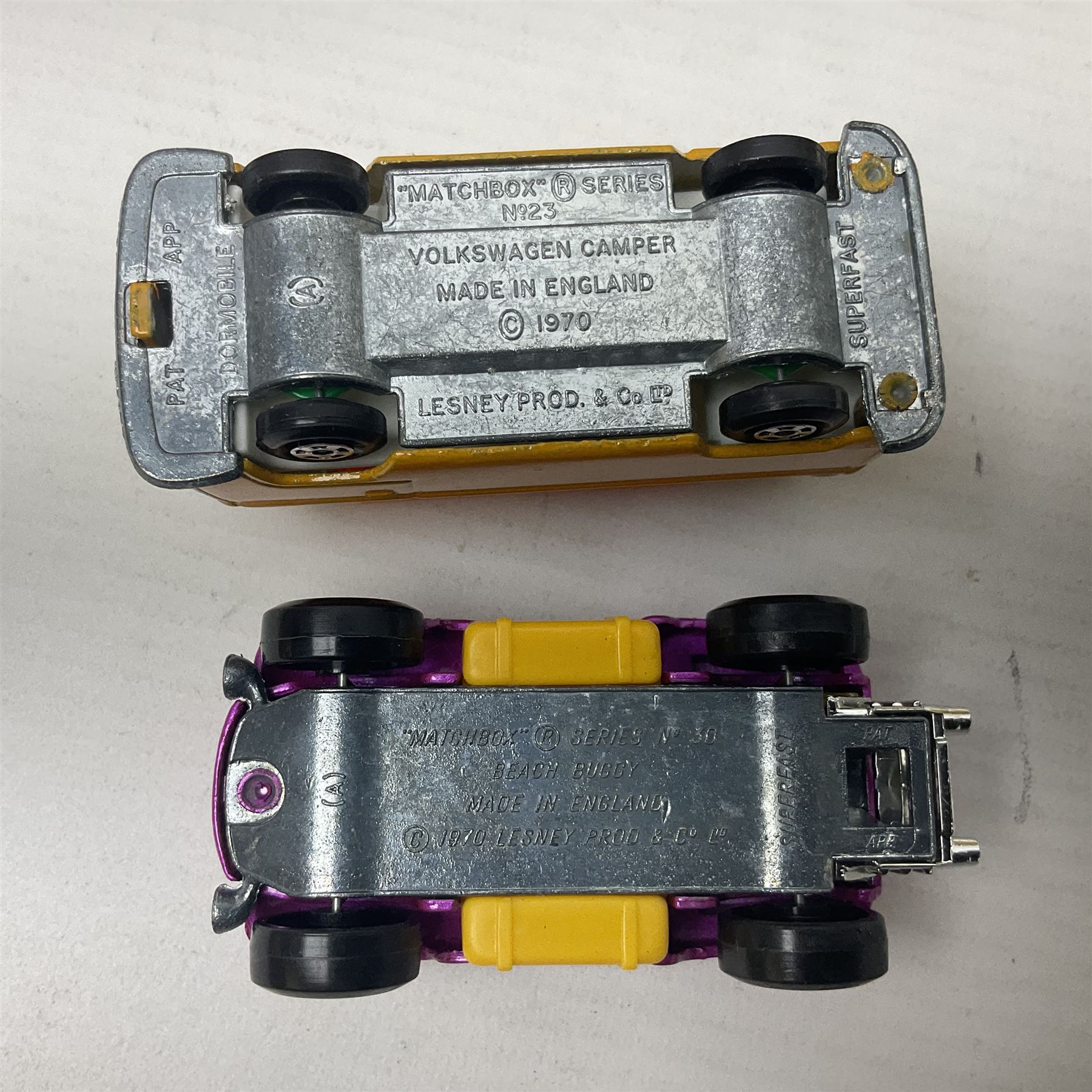 Matchbox 1-75 Series 'Superfast' ex-shop stock - eight models comprising 22d Freeman Intercity Commuter, 23e Volkswagen Camper, 29d Racing Mini, 30d Beach Buggy, 32d Maserati Bora, 34d Formula 1 Racing Car, 36d Hot Rod Draguar and 40d Vauxhall Gildsman 1; all boxed; and an unboxed 31d Volksdragon (9)