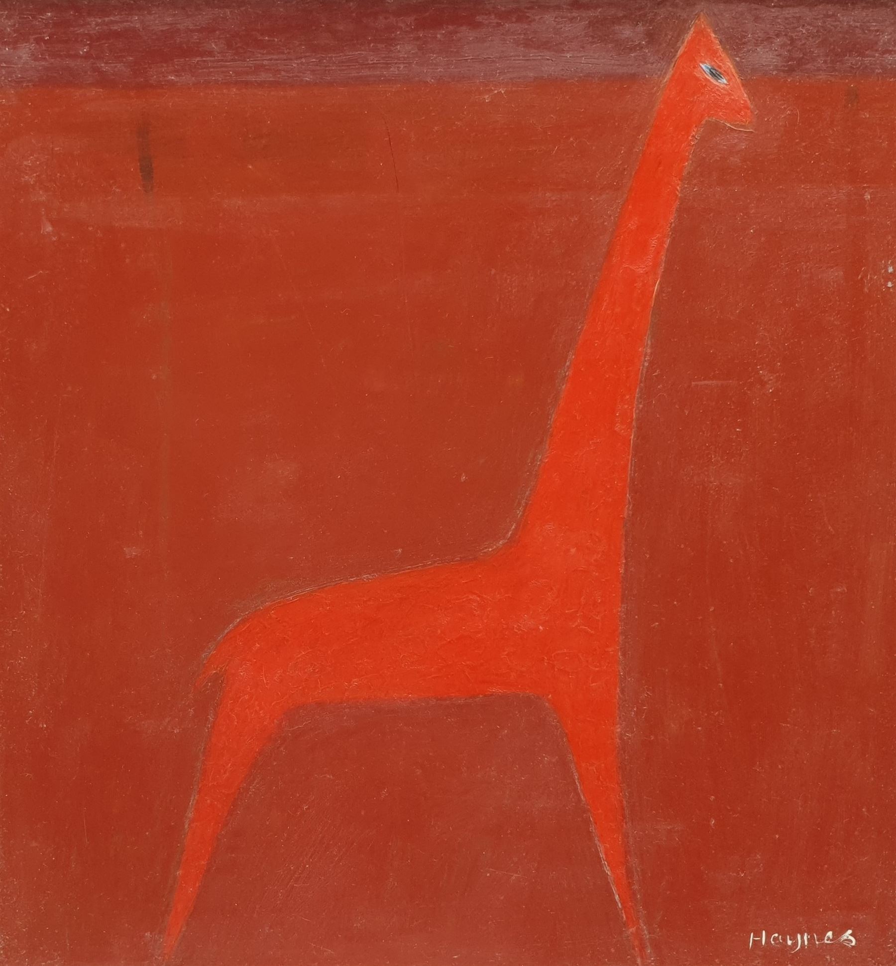 Mark Haynes (British 20th century): 'A Dancing Giraffe in Red', oil on board signed 35cm x 33cm 