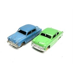 Dinky - seven unboxed and playworn die-cast cars comprising Studebaker, Ford Sedan, Rover 75, Vanguard, Austin Somerset and two Austin Devons; together with two Dublo size scale cars (9)