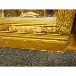  Large 20th century Adam style pier glass mirror, giltwood and gesso frame with cherub and urn cresting, rectangular plate in laurel leaf surround enclosed by Corinthian column supports, H240cm, W120cm  